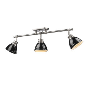 Duncan 3 Light Semi-Flush - Track Light in Pewter with Black Shades (3602-3SF PW-BK) Duncan 3 Light Semi-Flush - Track Light in Pewter with Black Shades (3602-3SF PW-BK)