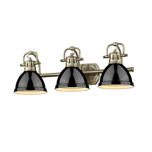 Duncan 3 Light Bath Vanity in Aged Brass with a Black Shade (3602-BA3 AB-BK) Duncan 3 Light Bath Vanity in Aged Brass with a Black Shade (3602-BA3 AB-BK)
