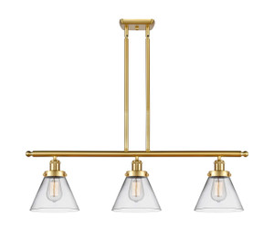 Cone - 3 Light - 36 inch - Satin Gold - Stem Hung - Island Light (916-3I-SG-G42)