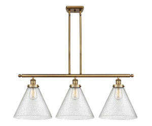 Cone - 3 Light - 36 inch - Brushed Brass - Stem Hung - Island Light (916-3I-BB-G44-L)