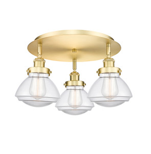 Olean - 3 Light - 19 inch - Satin Gold - Flush Mount (916-3C-SG-G322)