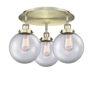 Whitney - 3 Light - 20 inch - Antique Brass - Flush Mount (916-3C-AB-G202-8)