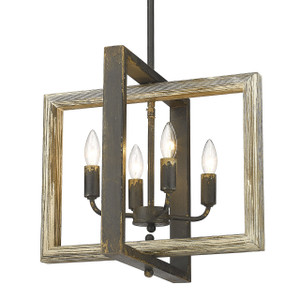 Harvey 4 Light Pendant In Antique Black Iron With Steel In Wood (0859-4P ABI)