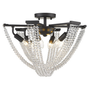 Samba 6 Light Semi-flush In Matte Black With Crystal Strands (1896-6SF BLK-CRY)