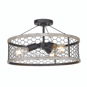 Bailey 3 Light Semi-flush, Matte Black, Chicken Wire Shade(s) (3171-3SF BLK-CW)