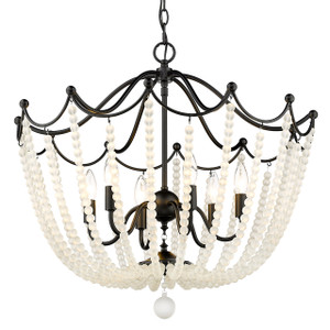 Tiara 6 Light Pendant In Matte Black W/ Frosted Crystal Beads (1888-6P BLK-FCB)