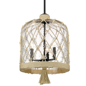 Nassau 1 Light Pendant In Matte Black W/ Hammered Clear Glass (1090-3P BLK-HCG)