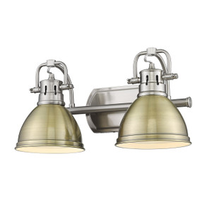 Duncan 2 Light Bath Vanity in Pewter with Aged Brass Shades (3602-BA2 PW-AB) Duncan 2 Light Bath Vanity in Pewter with Aged Brass Shades (3602-BA2 PW-AB)