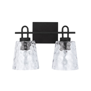 Fenton 15" W x 10.5" H x 8" E 2-Light Vanity in Black Iron with Clear Water Glass (138322BI-492)