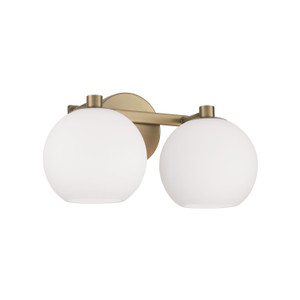 Ansley 14.75"W x 8"H 2-Light Circular Globe Vanity in Aged Brass with Soft White Glass (152121AD-548)