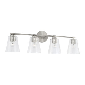Baker 32" W x 9.5" H 4-Light Vanity in Brushed Nickel with Clear Seeded Glass (146941BN-533)