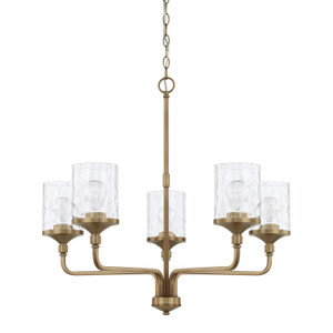 Colton 28" W x 26.5" H 5-Light Clear Water Glass Chandelier in Aged Brass  (428851AD-451)