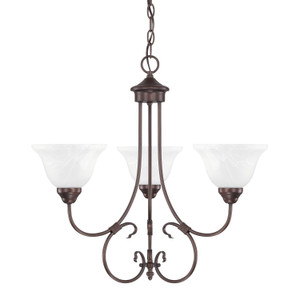 Hometown 24" W x 24" H 3-Light White Faux Alabaster Glass Chandelier in Bronze  (3223BZ-220)