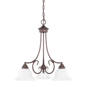 Hometown 22" W x 23" H 3-Light White Faux Alabaster Glass Chandelier in Bronze  (3224BZ-220)