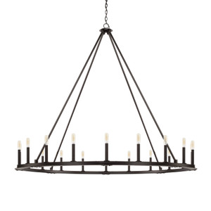Pearson 60" W x 52" H 20-Light Candle-Style Ring Chandelier in Black Iron  (4913BI)