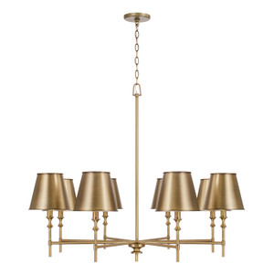 Whitney 41"W x 33"H 8-Light Chandelier in Aged Brass with Metal Stay-Straight Shade with White Interior (449781AD-707)