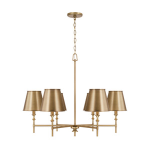 Whitney 34"W x 27"H 6-Light Chandelier in Aged Brass with Metal Shade with White Interior (449761AD-707)