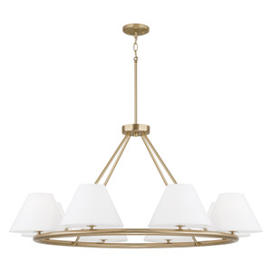 Parson 44.75"W x 20.50"H 8-Light Circular Chandelier in Matte Brass with White Fabric Shades and Glass Diffusers (453281MA)