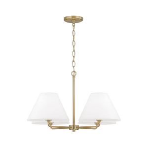 Parson 27"W x 15"H 4-Light Chandelier in Matte Brass with White Fabric Shades and Glass Diffusers (453242MA)