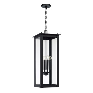 Hunt 11" W x 28.5" H 4-Light Outdoor Rectangular Hanging Lantern in Black with Clear Glass (934644BK)
