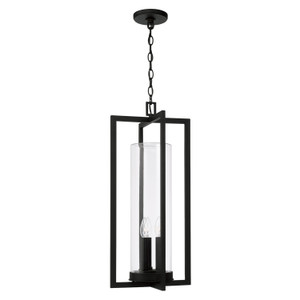 Kent 12"W x 27.25"H 3-Light Outdoor Hanging Lantern in Black with Clear Glass Cylinder (948232BK)