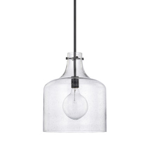 Crawford 12" W x 15" H 1-Light Clear Seeded Glass Pendant in Matte Black  (325712MB)
