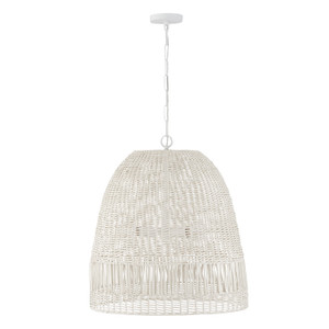Naomi 24"W x 26.75"H 3-Light Pendant in Chalk White with Hand-Woven Painted Rattan Basket (347533HH)