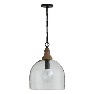 Inglewood 15" W x 19" H 1-Light Clear Organic Rippled Glass Pendant with Grey Wash Finial in Pewter   (336011YP-485)