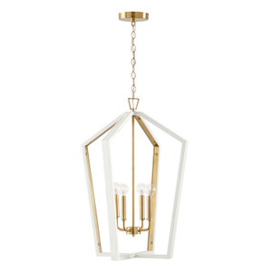 Maren 20" W x 27" H 4-Light Pendant in Flat White and Matte Brass made with Handcrafted Mango Wood (344541WM)