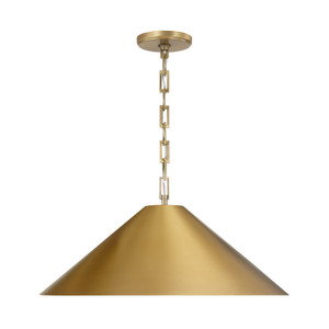Avery 20" W x 8" H 1-Light Metal Cone Pendant in Aged Brass with Painted Brass Interior and Rectangular Designer Chain (356711AD)