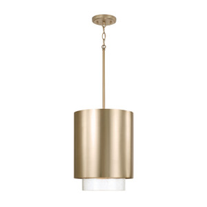 Weller 11.50"W x 19.50"H 1-Light Cylindrical Metal Pendant in Matte Brass with Seeded Glass (353011MA)