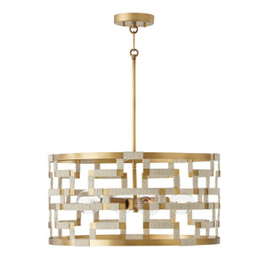 Hala 21.5" W x 11" H 4-Light Pendant in Bleached Natural Jute and Patinaed Brass - Greek Key Pattern Artisan Crafted (341041NL)