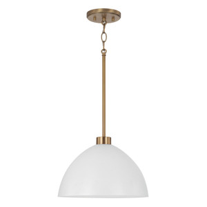 Ross 13"W x 8.75"H 1-Light Pendant in Aged Brass and White (352011AW)