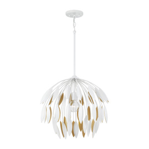 Margeaux 20"W x 18"H 1-Light Botanical Pendant in Matte White and Buffed Gold (351812WE)