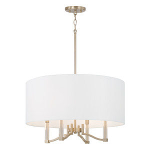 Ingrid 24" W x 14" H 4-Light Pendant in Matte Brass with Clear Acrylic Accents and White Fabric Shade (357041MA)