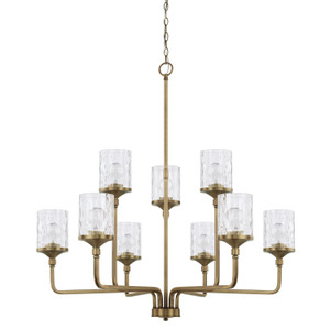 Colton 38" W x 40" H 9-Light Clear Water Glass Chandelier in Aged Brass  (428891AD-451)