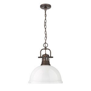 Duncan 1-Light Pendant with Chain in Rubbed Bronze with White (3602-L RBZ-WH)