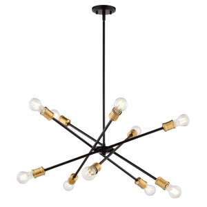 Gresham 32-in. 10 Light Chandelier Antique Gold with Matte Black (H0301)