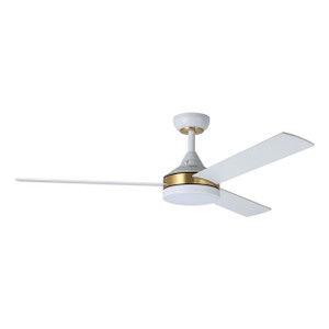 Pierport 52" 3 Blade AC Fan w/LED Light, 5.5" Rod, Smart Compatible (Kit sold separately), White, Satin Brass Accents, White Blades  (235003-5218A)