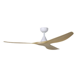 Surfline 60" 3 Blade  DC Fan w/ 5.5 in Rod,12 inch Rod, Smart Control, White, White Accents, Coastal Oak Blades  (235111-6016A)