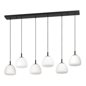 Balmes 6-light Black Pendant Light with White Glass Shade (390203A)