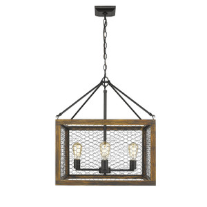 4 Light Chandelier in Black with Wood Cage and Black Chicken Wire (0270-4 BLK-BLK)