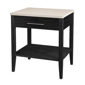Averly 22 in W Rectangular Marble and Wood 1 Drawer Nightstand with Lower Open Shelf, Black (6294432)