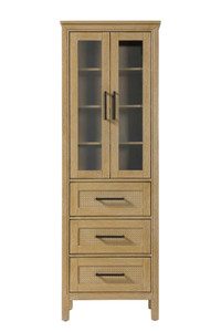 24 Inch Bath Storage Glass Cabinet in Linen Oak (SC295C24LO)