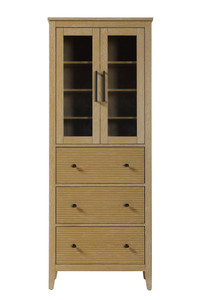 28 Inch Bath Storage Glass Cabinet in Linen Oak (SC296C28LO)