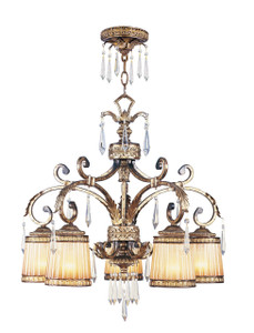 La Bella Collection 5 Light Hand Painted Vintage Gold Leaf Chandelier (8885-65)