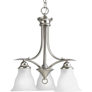 Trinity Collection Three-Light Brushed Nickel Etched Glass Traditional Chandelier Light (P4324-09) Trinity Collection Three-Light Brushed Nickel Etched Glass Traditional Chandelier Light (P4324-09)