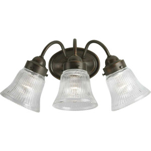 Fluted Glass Collection Three-Light Antique Bronze Clear Prismatic Glass Traditional Bath Vanity Light (P3289-20) Fluted Glass Collection Three-Light Antique Bronze Clear Prismatic Glass Traditional Bath Vanity Light (P3289-20)
