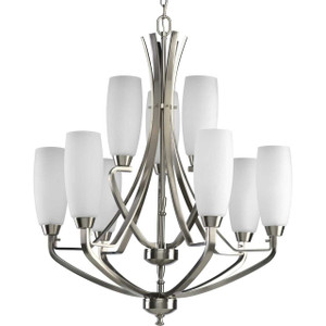 Wisten Collection Nine-Light Brushed Nickel Etched Glass Modern Chandelier Light (P4439-09) Wisten Collection Nine-Light Brushed Nickel Etched Glass Modern Chandelier Light (P4439-09)