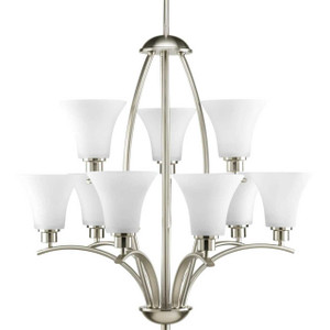 Joy Collection Nine-Light Brushed Nickel Etched White Inside Glass Traditional Chandelier Light (P4492-09) Joy Collection Nine-Light Brushed Nickel Etched White Inside Glass Traditional Chandelier Light (P4492-09)